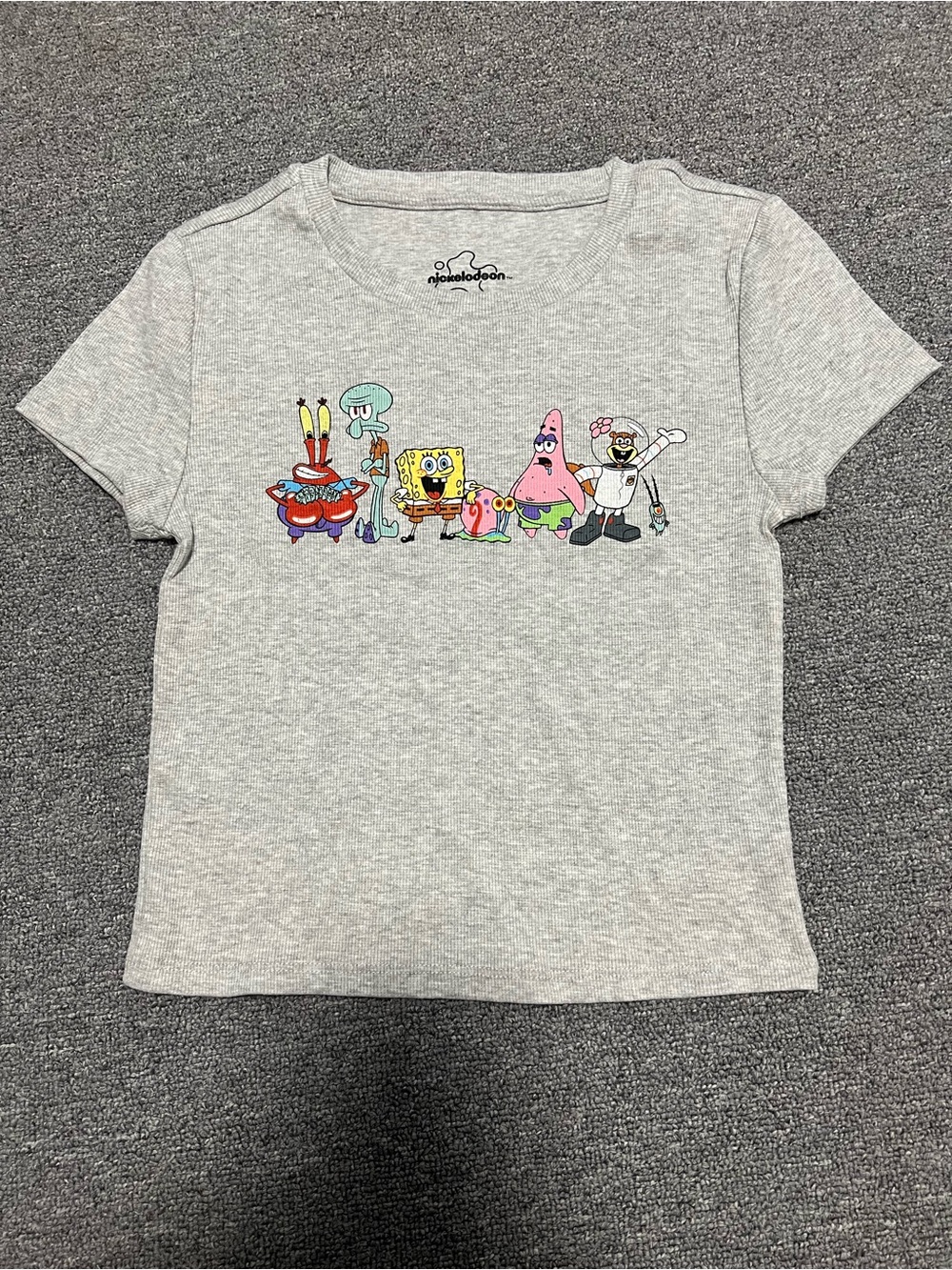 Aeropostale Gray SpongeBob Graphic Crop Tee Adult M